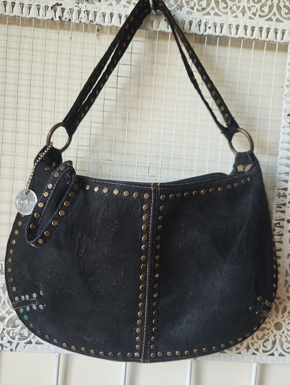 Lulu Suede Leather Brass Black Small Purse